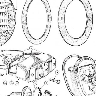 ELECTRICAL EQUIPMENT: HEAD, SIDE, FLASHER  AND TAIL LAMPS. FLASHER UNIT.