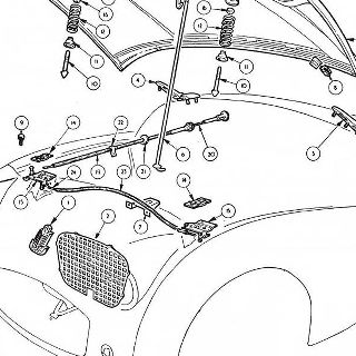 BODY AND FITTINGS: MEDALLION, GRILL, BONNET AND BONNET FASTENER DETAILS. Dzus bonnet fattener details start at AJ24F