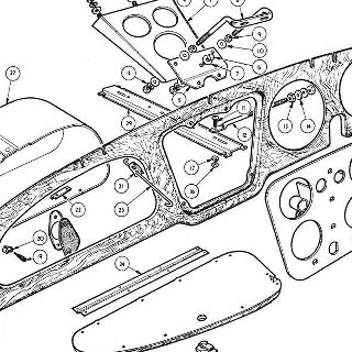 BODY AND FITTINGS: STEERING COLUMN MOUNT, FACIA PANEL, CUBBY BOX AND INSTRUMENT PANEL. Steering Grommet AN17A