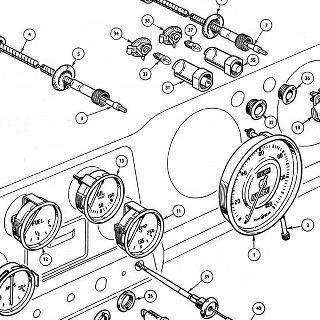 ELECTRICAL EQUIPMENT: DASH INSTRUMENTS, TEMP TRANSMITTER, SWITCHES, CHOKE AND WARNING LAMPS.