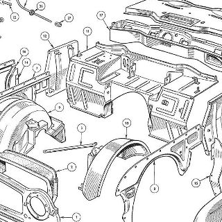 BODY AND FITTINGS: FRONT VALANCE, FRONT WINGS INNER AND OUTER AND BULKHEAD.