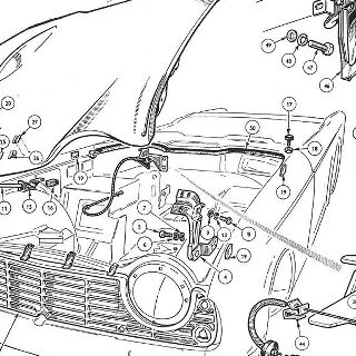 BODY AND FITTINGS: GRILL, BONNET AND BONNET FASTENER DETAILS, MEDALLION.