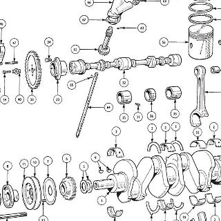 ENGINE: CRANK, PISTONS, CONNECTING RODS AND FLYWHEEL.