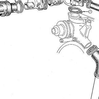 ENGINE: WATER THERMOSTAT DETAILS AND WATER HOSES.