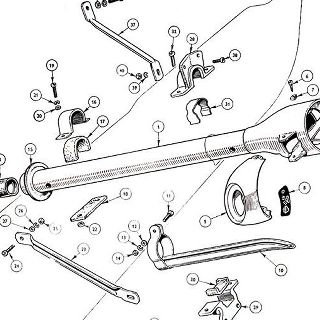 BODY AND FITTINGS: STEERING COLUMN COWL AND SUPPORT DETAILS.