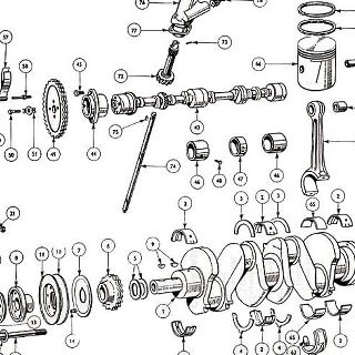 83 m.m. and 86 m.m. ENGINE: CRANK, PISTONS CONNECTING RODS AND CAM.