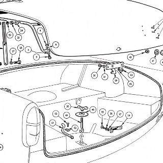 BODY AND FITTINGS: TRUNK LID, LOCKS AND HINGES. SPARE WHEEL MOUNTING AND TOOL STOWAGE DETAILS