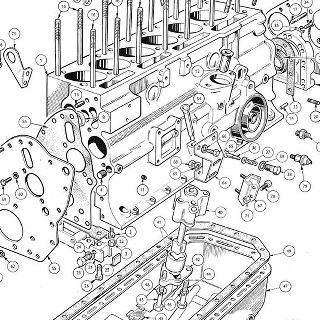 ENGINE (Carburettor Model): Block and Sump Engine Unit 8.6 : 1, Short Engine, Decarbonising Gasket Set, Engine Gasket Set, Cylinder Block, Cylinder Liner, Oil Pressure Adjustment Details, Oil Pump Assembly, Dipstick Assembly, Front Engine Plate, Rear Engine Plate, Engine Lifting Eyes, Oil Pressure Switch