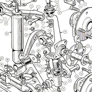 FRONT SUSPENSION Front Suspension Unit, Upper Fulcrum Pin - Innter, Upper Wishbone Arm Assembly - Front/Rear, Vertical Link, Stub Axle, Bottom Trunnion Assembly, Lower Wishbone Arm Assembly, Lower Spring Pan Assembly, Front Road Spring, Front Sock Absorber