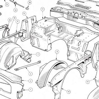 BODY AND FITTINGS: Front Body Panels and Bulkhead Front Valance and Apron Assembly, Front Wing Assembly, Front Wheelarch and Closing Panel Details, Bulkhead Assembly, Bulkhead End Panel Assembly, Plenum Assembly, Scuttle Panel Assembly, Vent Lid Assembly