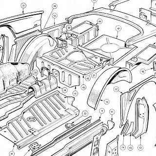 BODY AND FITTINGS: Body Panels; Floors and rear panels Body Side Details, Rear Wing Assembly, Rear Deck Assembly, Rear Valance Assembly, Floor Details