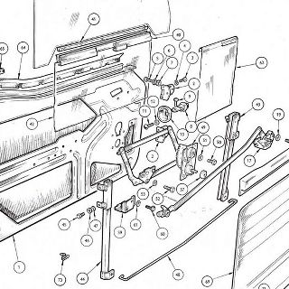 BODY AND FITTINGS: Door Assembly Door Assembly, Door Checkstrap Assembly, Door Lock Assembly, Remote Control Assembly, Door Lock Striker Dovetail, Private Door Lock Assembly, Door Handle Assembly - Outside, Remote Cntrol Handle, Door Glass and Regulator Channel Assembly, Window Regulator Assembly, Window Regulator Handle Assembly, Window Regulator Stop Bracket, Waist Rail Trim Finisher Assembly Door, Front Door Trim Pad Assembly