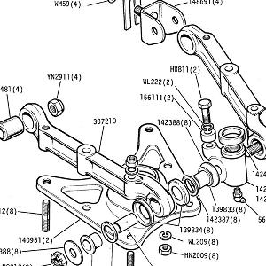 FRONT SUSPENSION Lower Wishbone Arms, Bottom Trunnion & Spring Pan