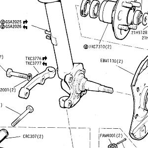 SUSPENSION - Stub Axle, Front Hub, Lower Link, Disc Shield