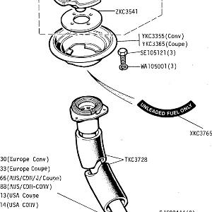 FUEL SYSTEM - Fuel Filler Neck, Hose and Filler Cap (CARB ENGINE)