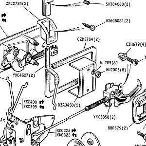 BODY SECTION - Door Handle, Disc Latch, R/C Handle, Sill Button, B Post Striker (FROM VIN402001)