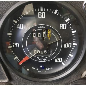 Rally Speedo (TR4 flat glass instrument shown to demonstrate features)